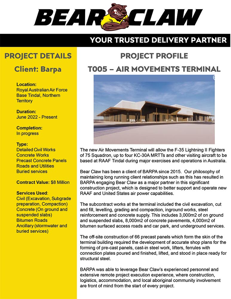 T005 Air Movements Terminal — Concreters in Holtze, NT